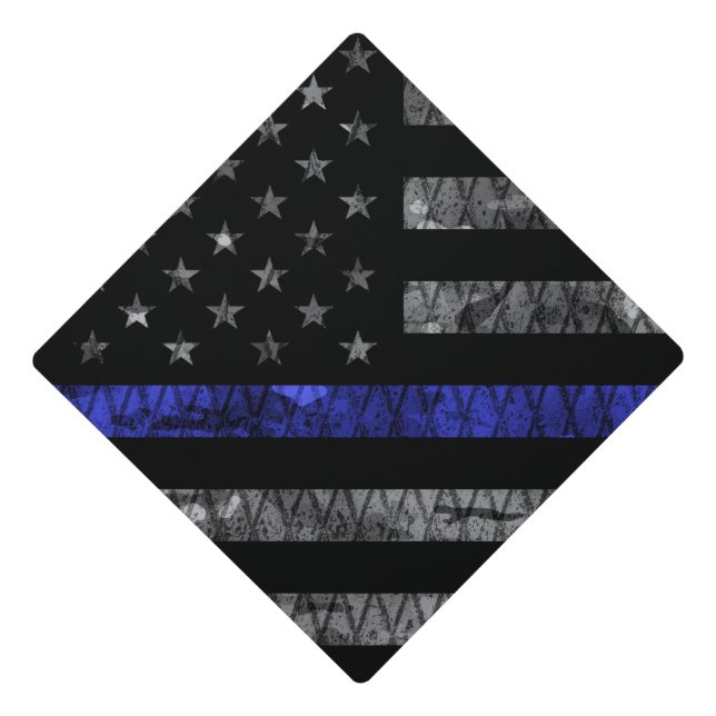 Police Thin Blue Line Flag Graduation Cap Topper (Front)