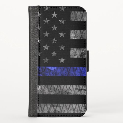 Police Thin Blue Line Flag iPhone X Wallet Case