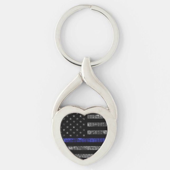 Police Thin Blue Line Flag Keychain (Front)