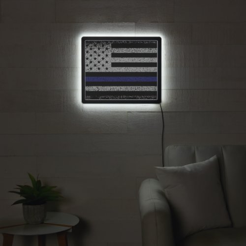 Police Thin Blue Line Flag LED Sign
