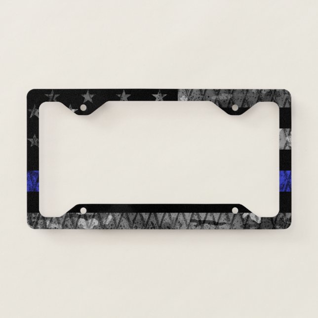 Police Thin Blue Line Flag License Plate Frame (Front)