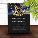 Police Thin Blue Line Flag Life Saving  Acrylic Award<br><div class="desc">Police department life saving award.  Personalize with your department's logo or leave as is and personalize the badge.</div>