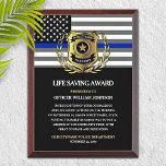 Police Thin Blue Line Flag Life Saving  Award Plaque<br><div class="desc">Police department life saving award.  Personalize with your department's logo.</div>