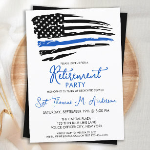 Police Thin Blue Line Flag Modern Retirement Party Invitation