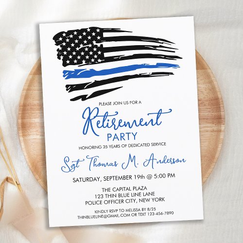 Police Thin Blue Line Flag Modern Retirement Party Invitation Postcard