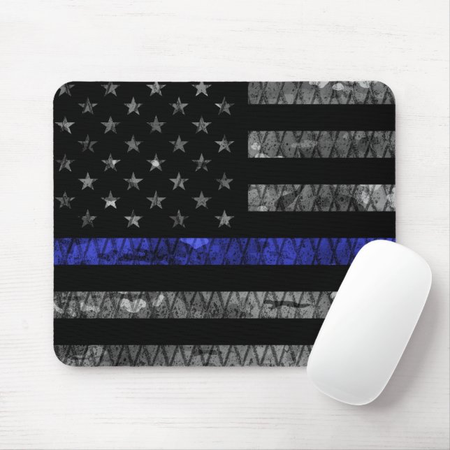 Police Thin Blue Line Flag Mouse Pad (With Mouse)