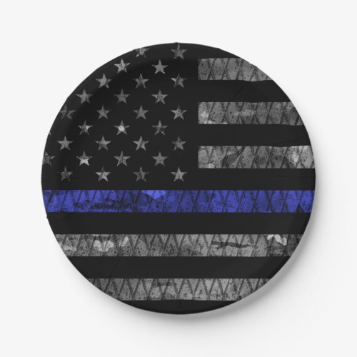 Police Thin Blue Line Flag Paper Plates