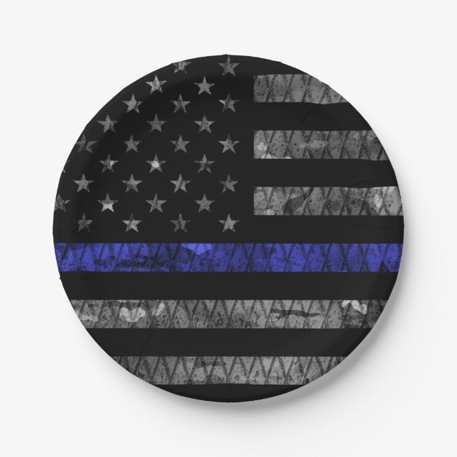 Police Thin Blue Line Flag Paper Plates (Front)