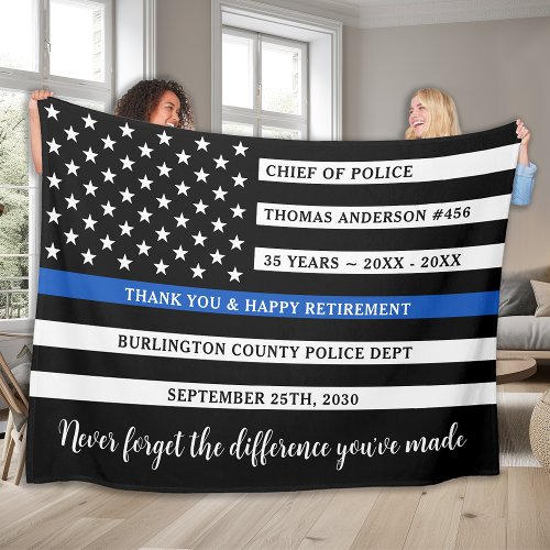 Police Thin Blue Line Flag Personalized Retirement Fleece Blanket