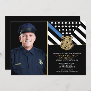 Police Thin Blue Line Flag Photo Retirement Invitation