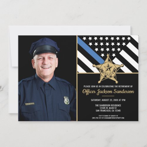 Police Thin Blue Line Flag Photo Retirement Party Invitation