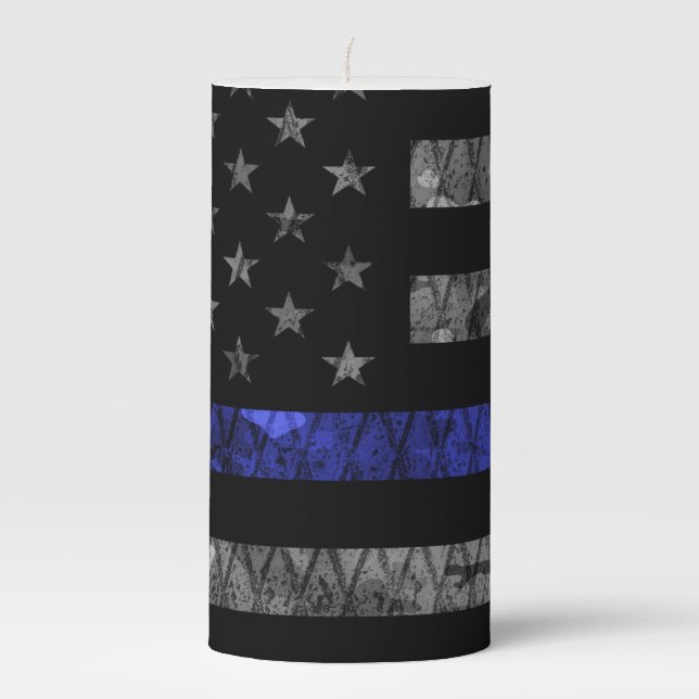 Police Thin Blue Line Flag Pillar Candle (Front)