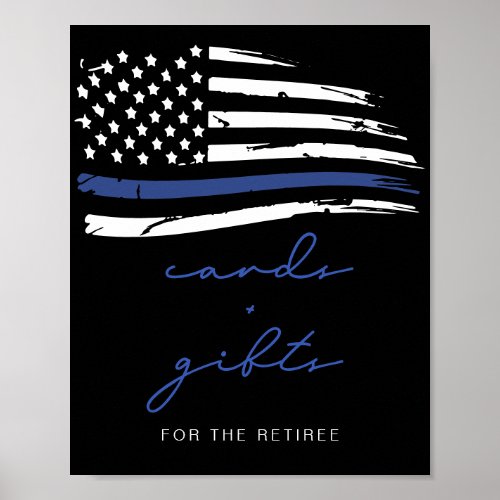 Police Thin Blue Line Flag Retiree Cards  Gifts Poster