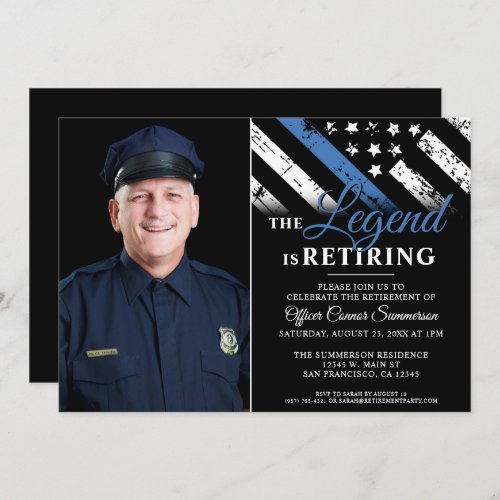 Police Thin Blue Line Flag Retirement Photo Invitation