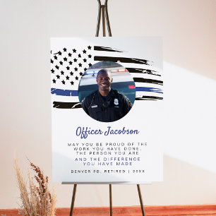 Police Thin Blue Line Flag Retirement Welcome Foam Board
