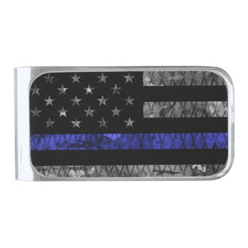 Police Thin Blue Line Flag Silver Finish Money Clip