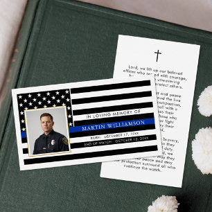 Police Thin Blue Line Flag Sympathy Prayer Card