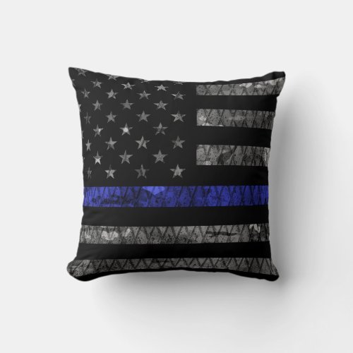 Police Thin Blue Line Flag Throw Pillow