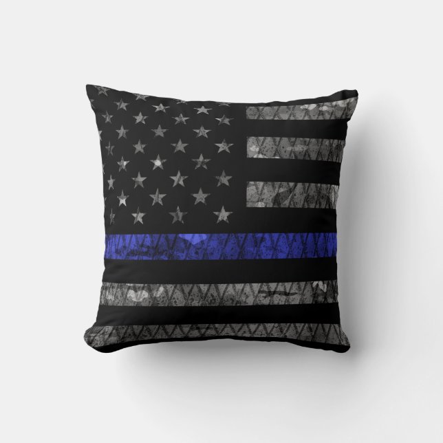 Police Thin Blue Line Flag Throw Pillow (Front)