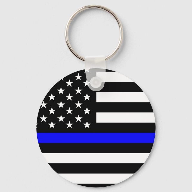 police thin blue line flag usa united states ameri keychain (Front)