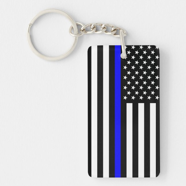 police thin blue line flag usa united states ameri keychain (Front)