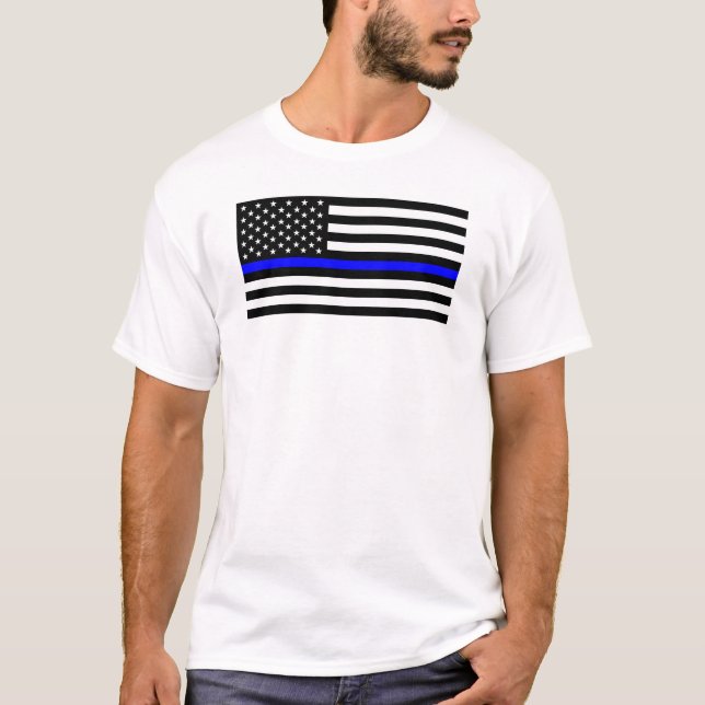 police thin blue line flag usa united states ameri T-Shirt (Front)
