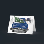 Police Thin Blue Line Flag Vintage Truck Christmas Holiday Card<br><div class="desc">Send a thin blue line police themed customized holiday folded greeting card to your department members this season. The design features a painting of a vintage blue vintage truck carrying a green Christmas tree with a blue line flag out the window. Personalize with your department name on the back of...</div>