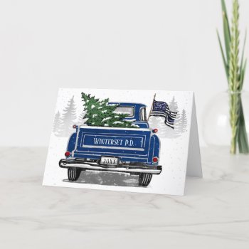 Police Thin Blue Line Flag Vintage Truck Christmas Holiday Card by ilovedigis at Zazzle