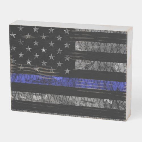Police Thin Blue Line Flag Wooden Box Sign