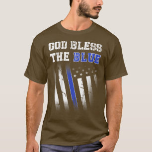 Police Thin Blue Line, God Bless The Blue Printed T-Shirt