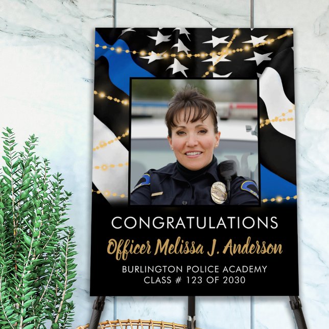 Police Thin Blue Line Gold Graduation Party Foam Board (Creator Uploaded)
