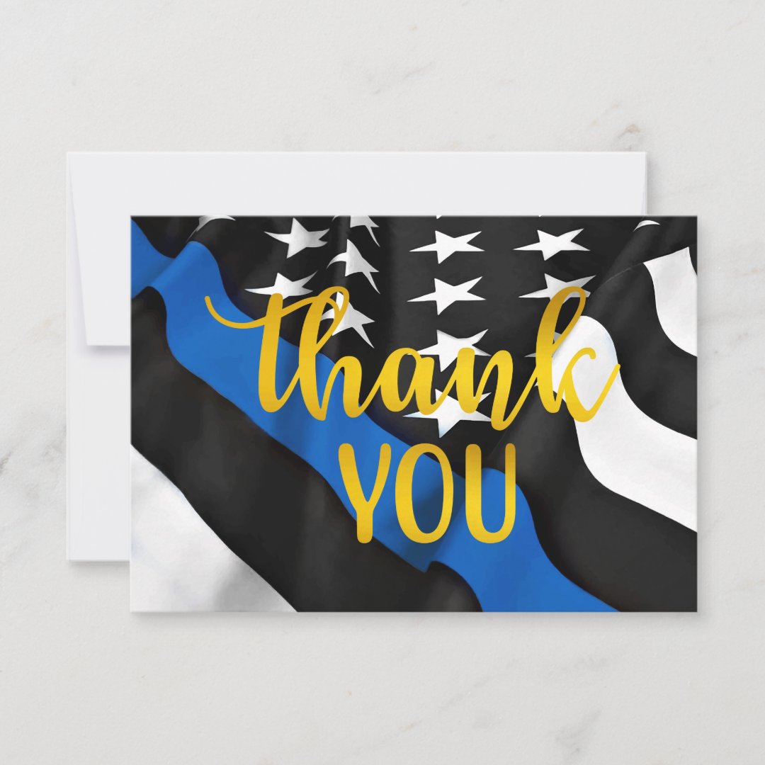 Police Thin Blue Line Gold Script Law Enforcement Thank You Card | Zazzle