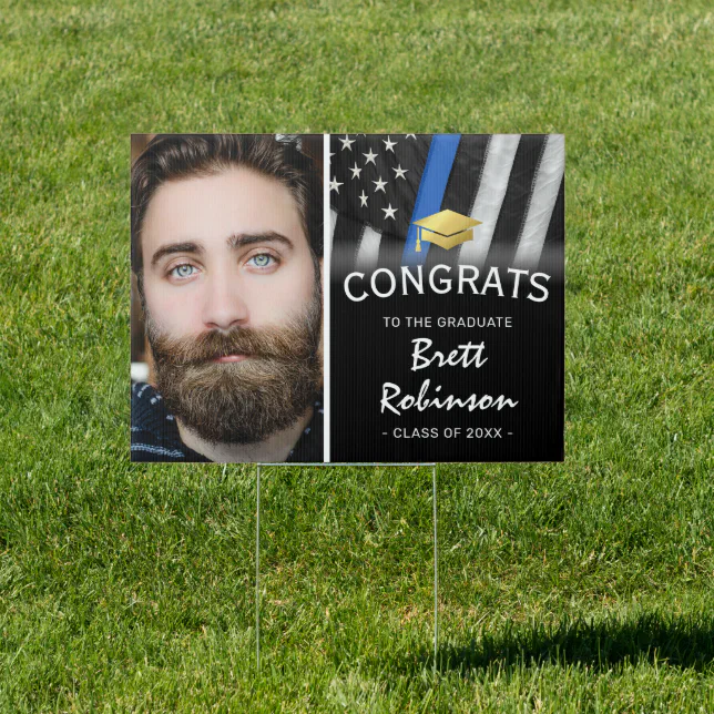 Police Thin Blue Line Graduation Congrats Sign | Zazzle