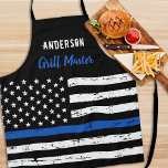 Police Thin Blue Line Grill Master BBQ Apron<br><div class="desc">Thin Blue Line Police Apron - USA American flag design in Police Flag colors, distressed design . This personalized police apron is perfect for birthdays, Christmas, police retirement gifts, or fathers day for your police officer. Perfect for all police officers, law enforcement officers and police family and supporters. Personalize with...</div>