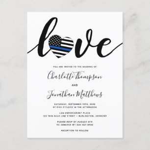 Police Thin Blue Line Heart Wedding Announcement Postcard
