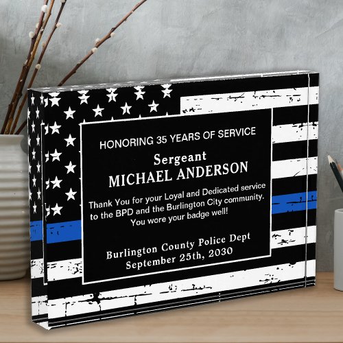 Police Thin Blue Line Law Enforcement Retirement  Acrylic Award