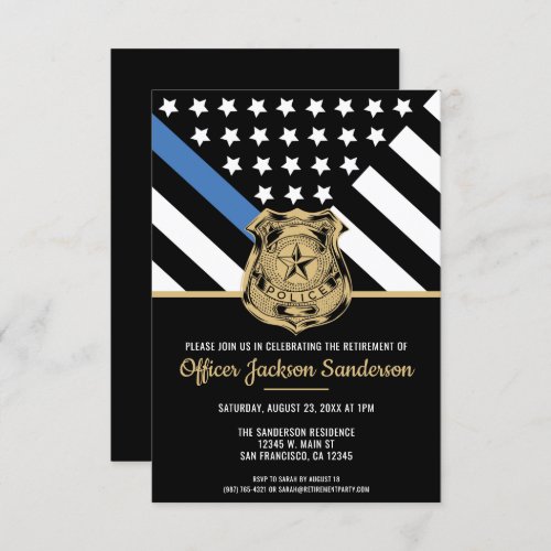 Police Thin Blue Line Law Enforcement Retirement Invitation