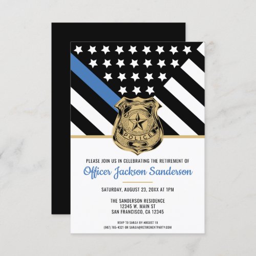 Police Thin Blue Line Law Enforcement Retirement Invitation