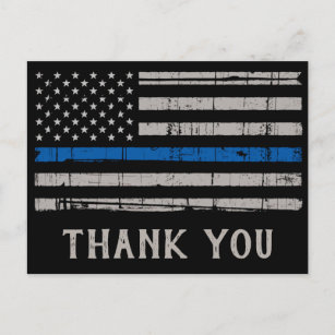 Police Thin Blue Line Law Enforcement Thank You Postcard