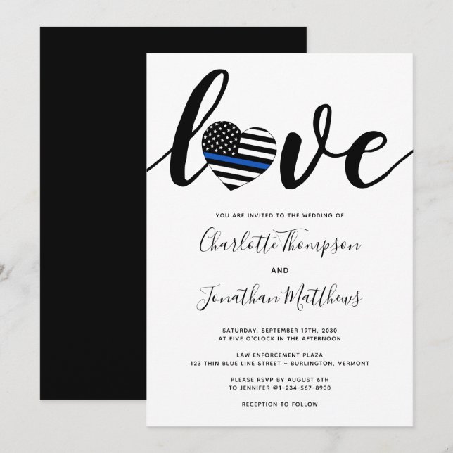 Police Thin Blue Line Law Enforcement Wedding  Invitation (Front/Back)