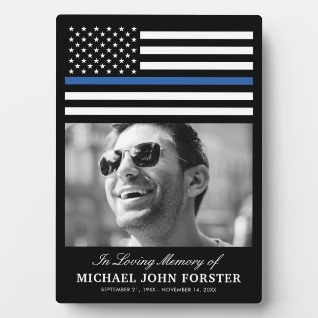 Police Thin Blue Line Memorial Photo Plaque (Front)