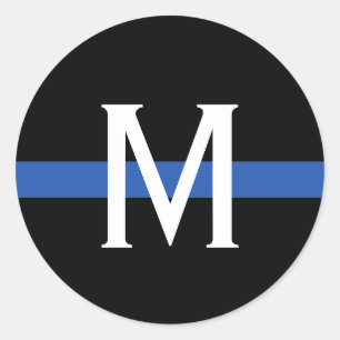 Police Thin Blue Line Monogram Classic Round Sticker