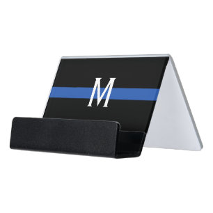 Police Thin Blue Line Monogram Desk Business Card Holder