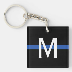 Police Thin Blue Line Monogram Keychain