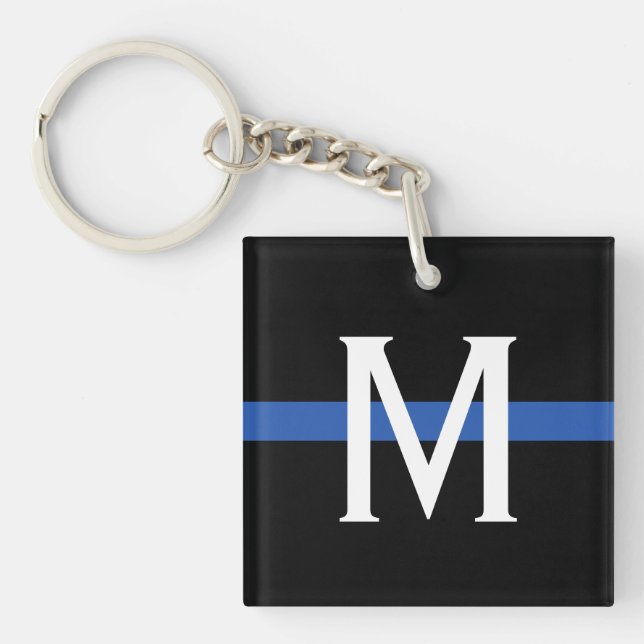 Police Thin Blue Line Monogram Keychain (Front)