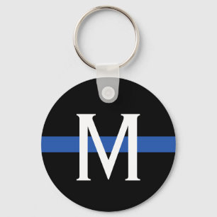 Police Thin Blue Line Monogram Keychain