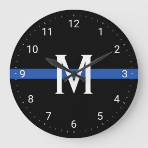 Police Thin Blue Line Monogrammed Initial Large Clock