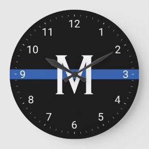 Police Thin Blue Line Monogrammed Initial Large Clock