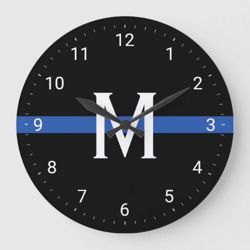 Police Thin Blue Line Monogrammed Initial Large Clock