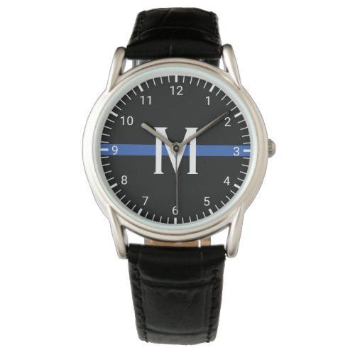 Police Thin Blue Line Monogrammed Initial Watch